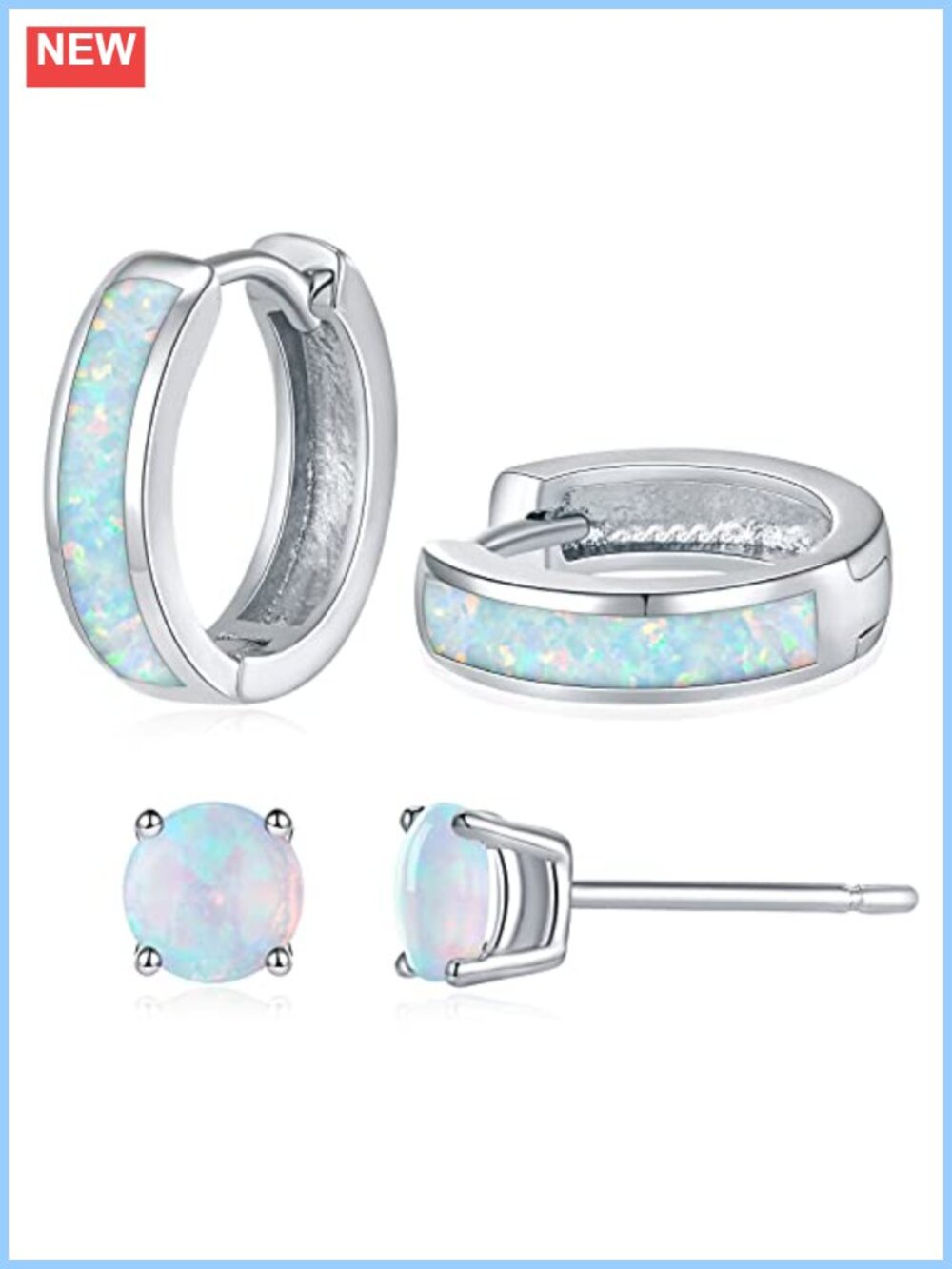 Opal Stud Huggie Hoop Earrings Hypoallergenic 14K Gold Plated Small Hoop